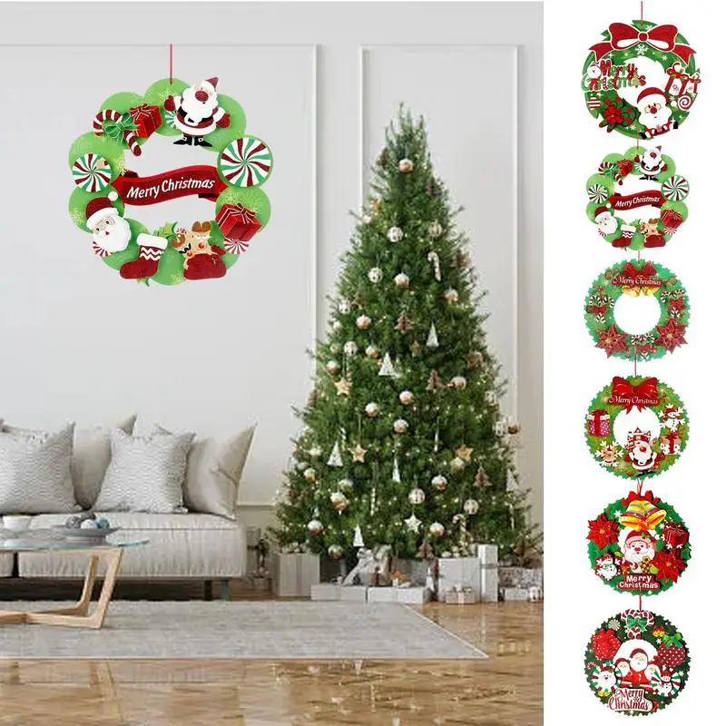 

Merry Christmas Ornaments Garland Wreath Window Door Christmas Pendant Decoration Home Holiday Festival Party Accessories
