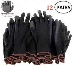 12 Pairs Durable Non-Slip Safety Gloves for Gardening and Woodworking (Black 12 pairs)