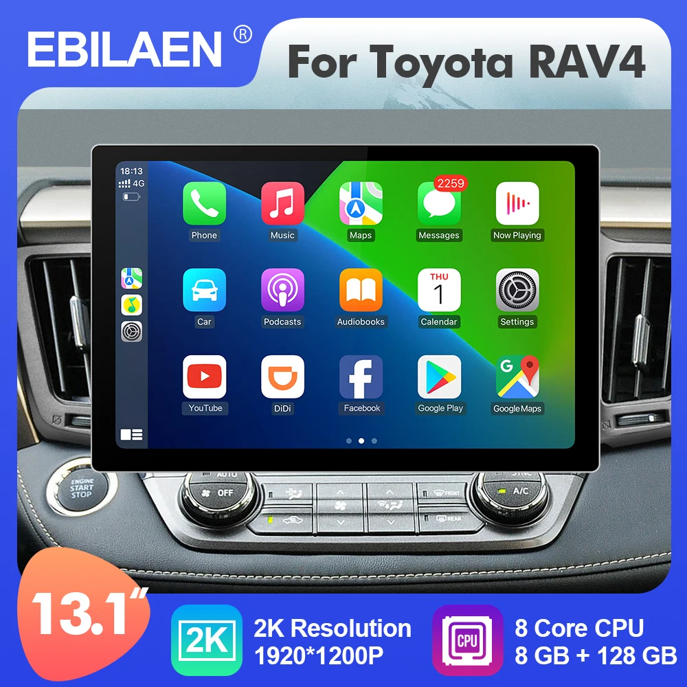 

EBILAEN Android 12 13,1 дюймовый автомобильный мультимедийный радиоплеер для Toyota RAV4 2012-2018 GPS стерео 8 ядер Carplay 4G WIFI