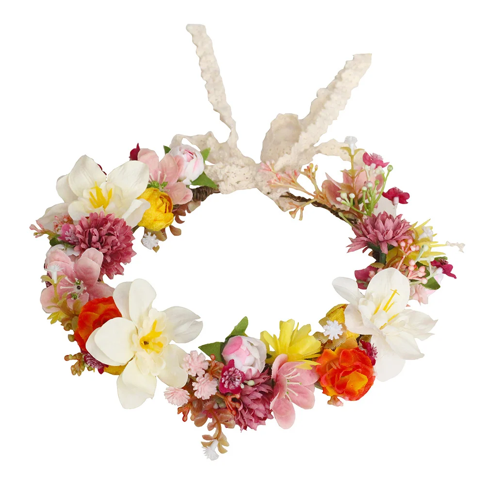 

Bridal Wreath Fall Wedding Decor Floral Crown Flower Headpiece Street Photography Hairband Silk Cloth Garland Miss