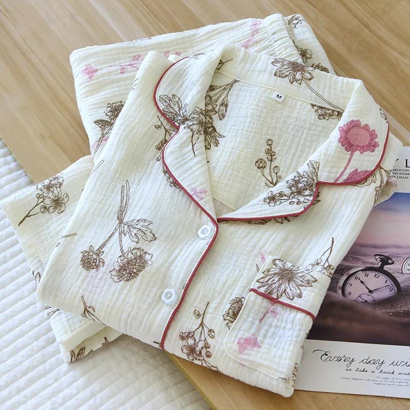 Elegant Pajama Sets Women's Summer Suit Sleepwear 2023 Autumn New Two-Piece Long Sleeve Floral Print Pyjama Female Loungewear