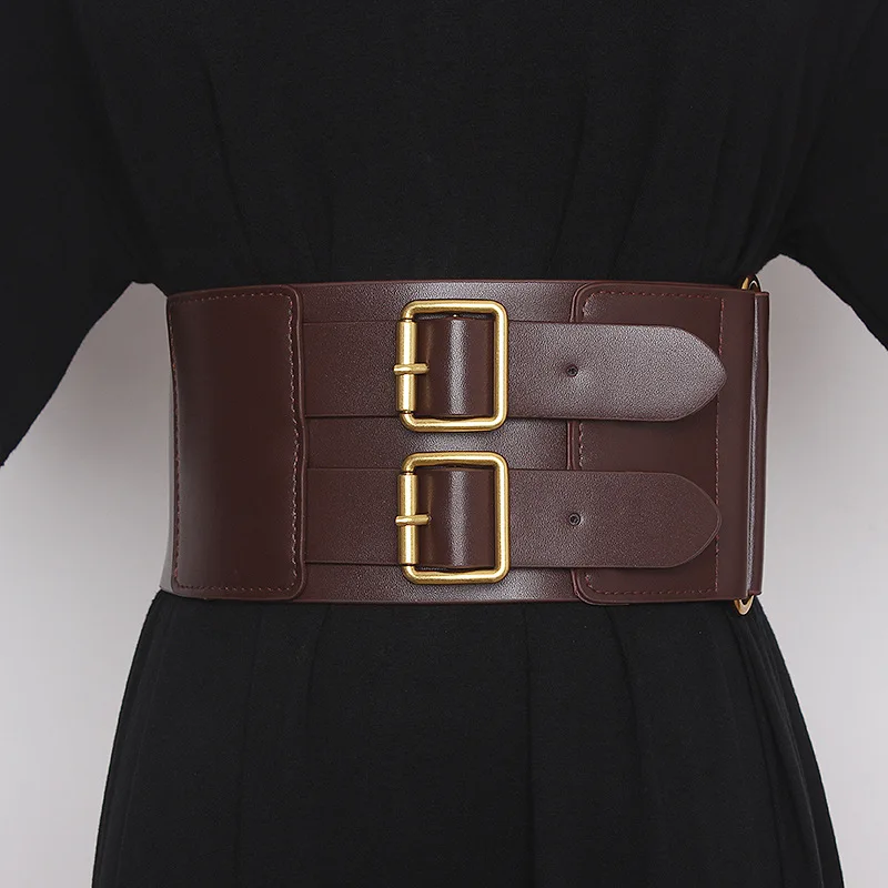 

Fashion Wide Belts For Women Waistband Cummerbund PU Leather Double Pin Buckle Belt High Quality Female Dress Decorate Accessory