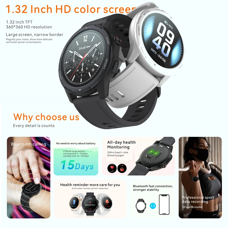 2023 Ʈ ġ  Ǯ ġ ũ  ƮϽ ð IP68   ȭ  Smartwatch 