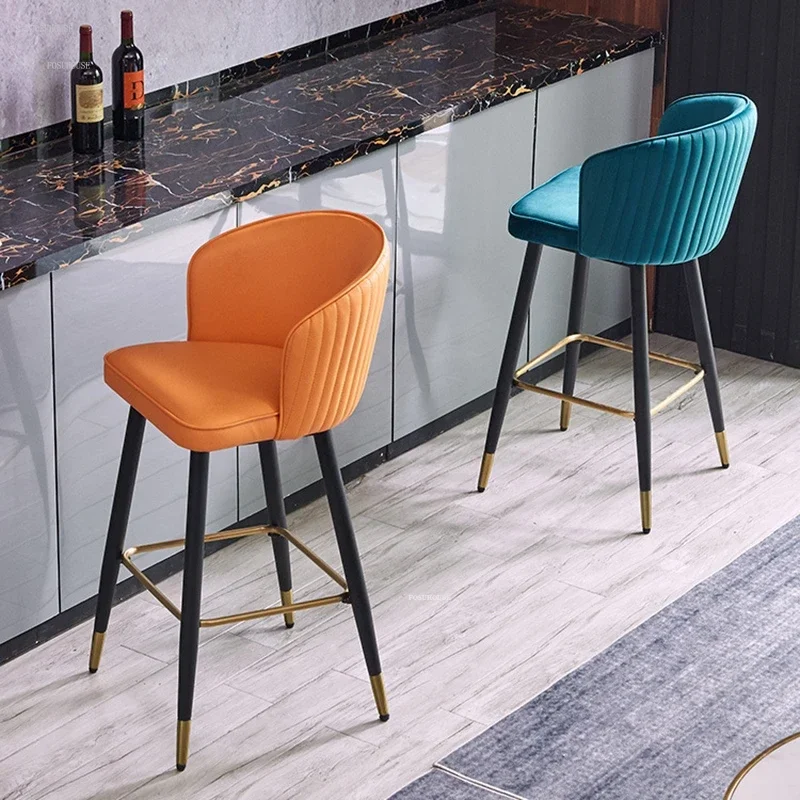Light Luxury Commercial Bar Chairs Home Kitchen High Stools Nordic Back Chair Modern Simple Front Desk Bar Stool Furniture Q