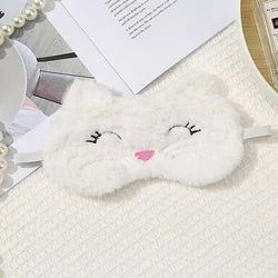 Cute Cartoon Cat Plush Sleep Mask - Comfortable Travel & Home Light Blocker (White)