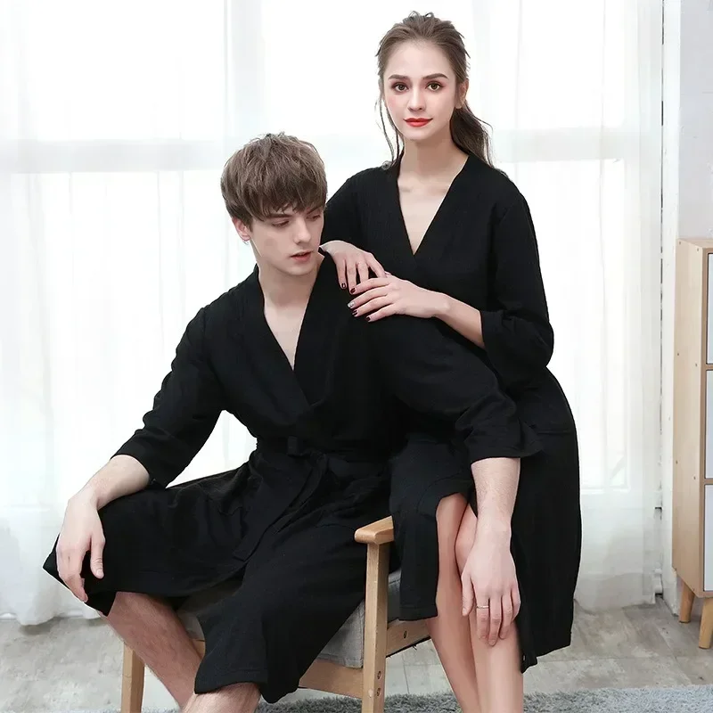Spring and summer bathrobe female thin section couple robe men and women summer seven-minute sleeve Korean