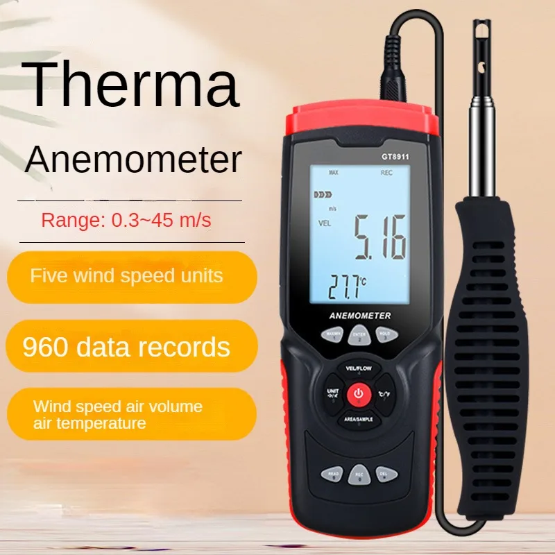 Gt8911 Anemometro Termico Misuratore Di Volume D'Aria Misurazione Della Brezza Ad Alta Precisione Anemometro Misuratore Di Volume D'Aria Misuratore Di