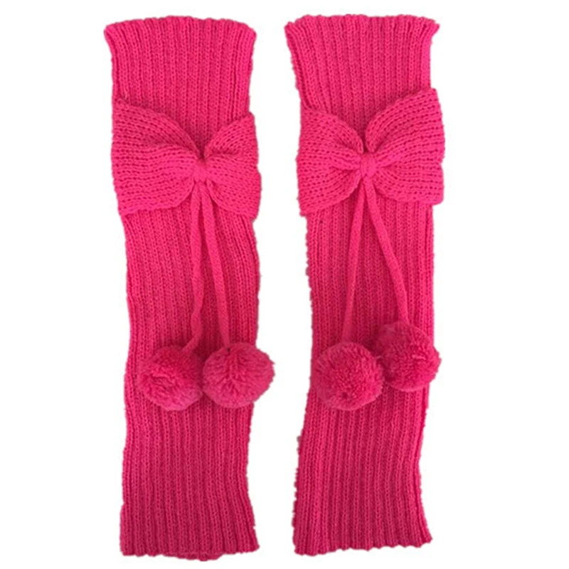 Fashion Kids Girls Bowknot Pompom Knit Leg Warmers Boot Socks Cuffs Toppers children leg warmers