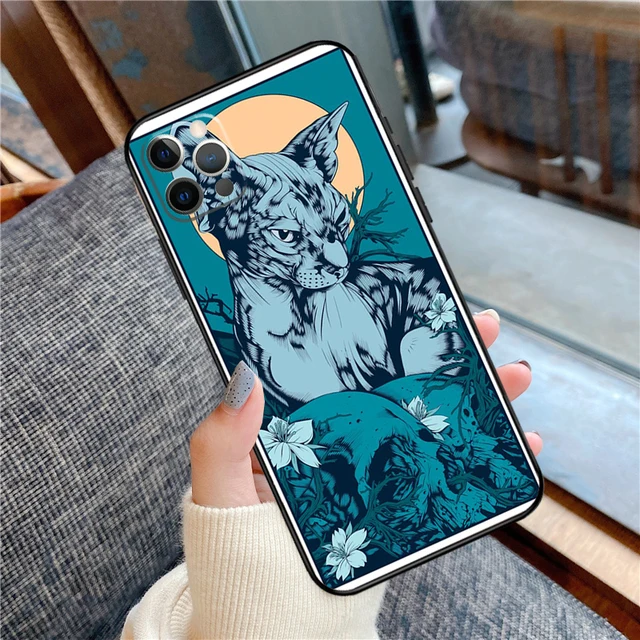 猫のプリントが施された電話ケース,iPhone 14,15,16 pro max,11