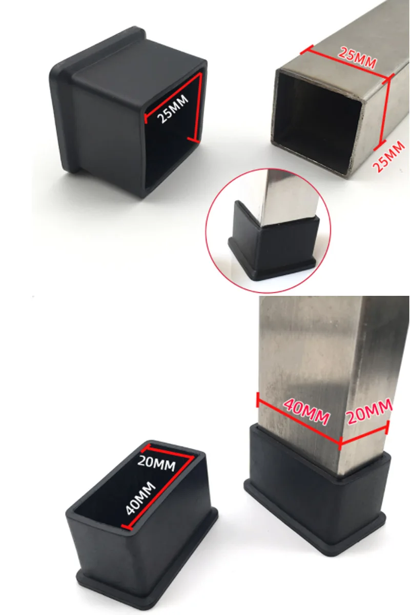 2/4/8Pcs Square PVC Rubber Chair Leg Caps Non-slip Table Foot Dust Cover Socks Floor Protector Pads Pipe Plugs