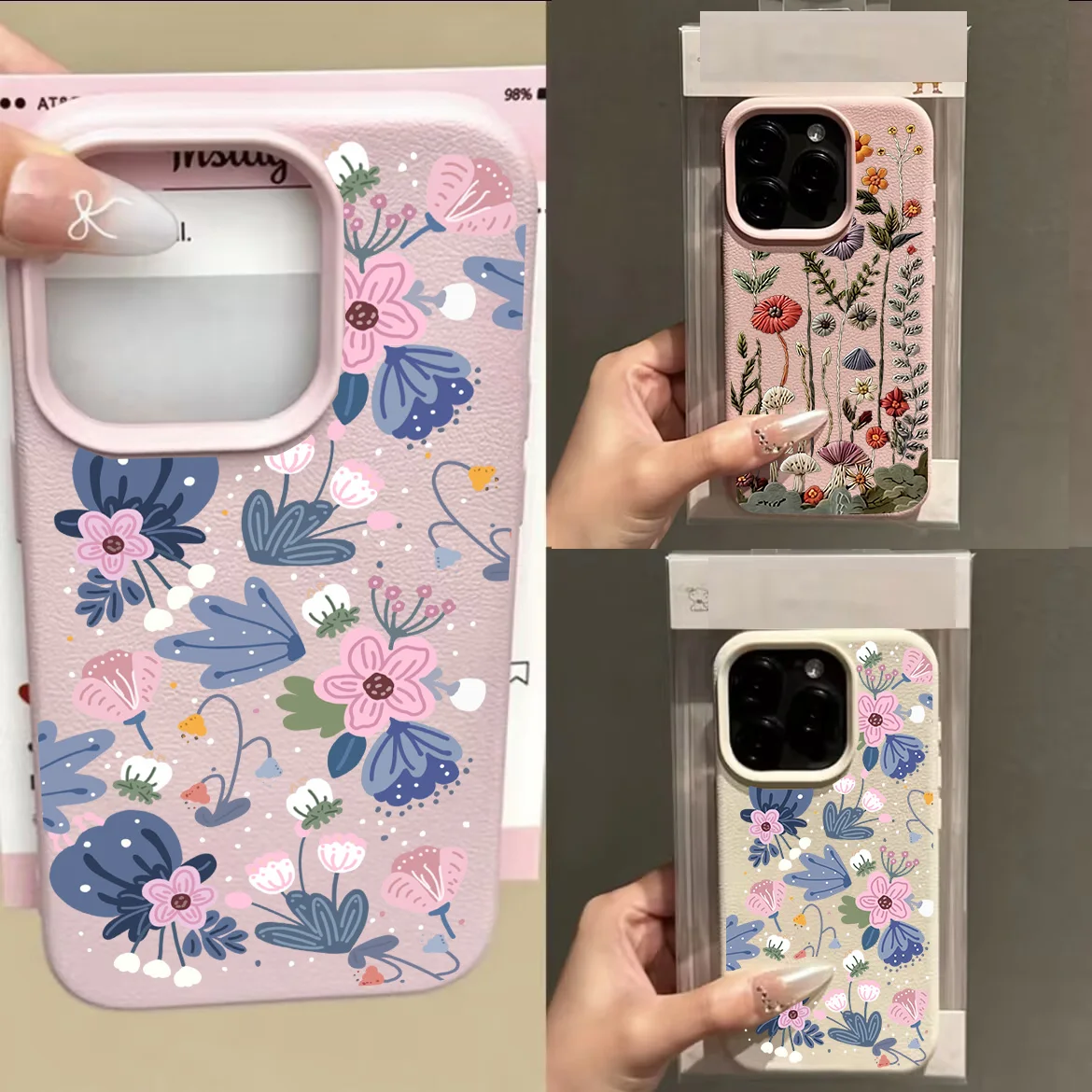 Floral Leather Texture Phone Case Cover