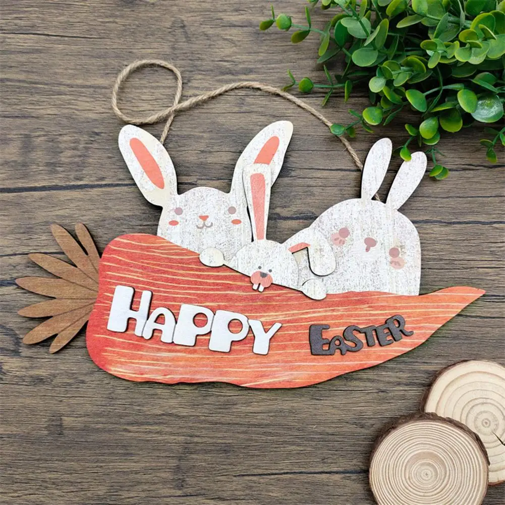 

Easter Hang Tag Wooden Easter Hanging Tag Pendant with Cartoon Rabbit Carrot Shape for Porch Garden Door Decoration Festive