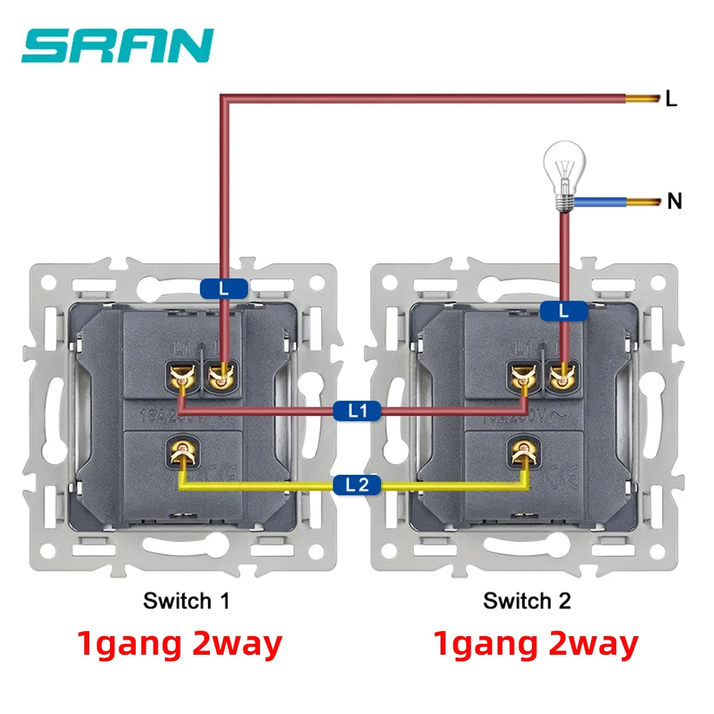 SRAN EU 벽 조명 스위치 켜기 끄기 1gang 1way 2way 버튼 스위치 16A 250V 크리스탈 강화 유리 패널 82*82mm