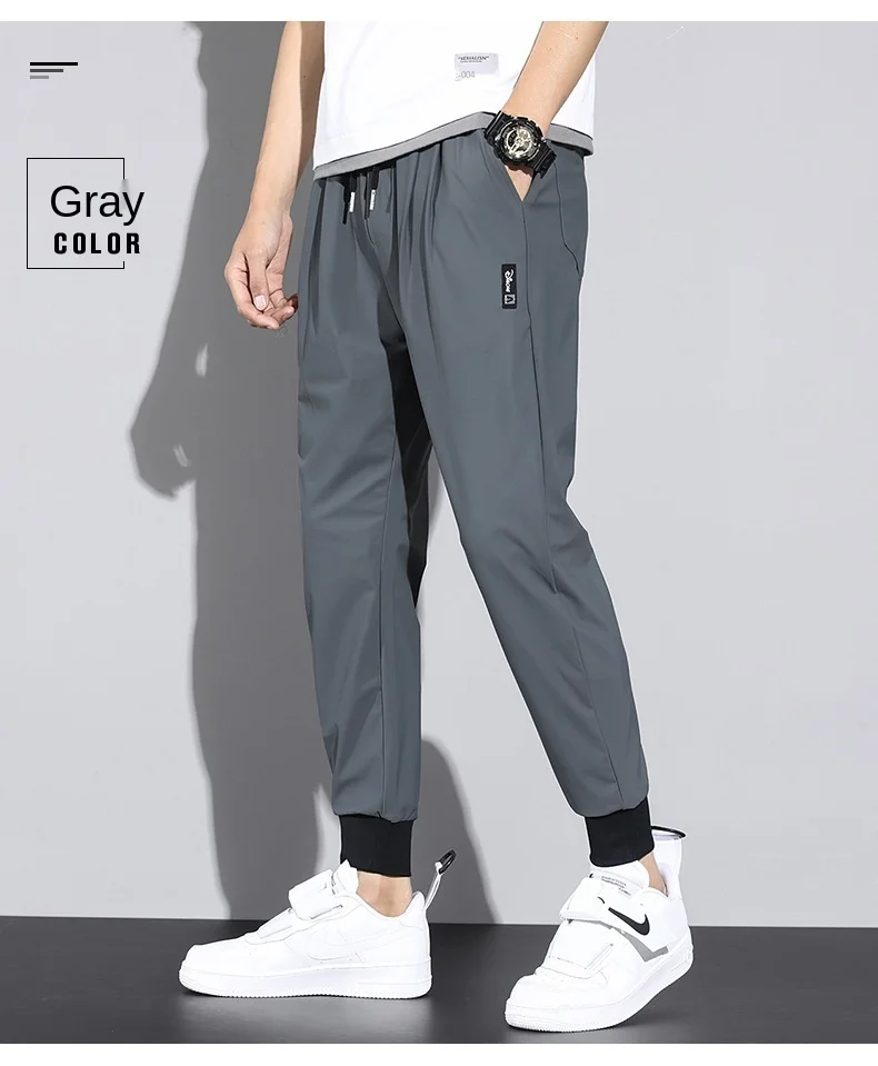 harem pants Silk ICE Thin Summer men trousers Loose Korea Clothing Ankle Length jogging pants men Drawstring Sportswear tracksuit joggers black harem pants