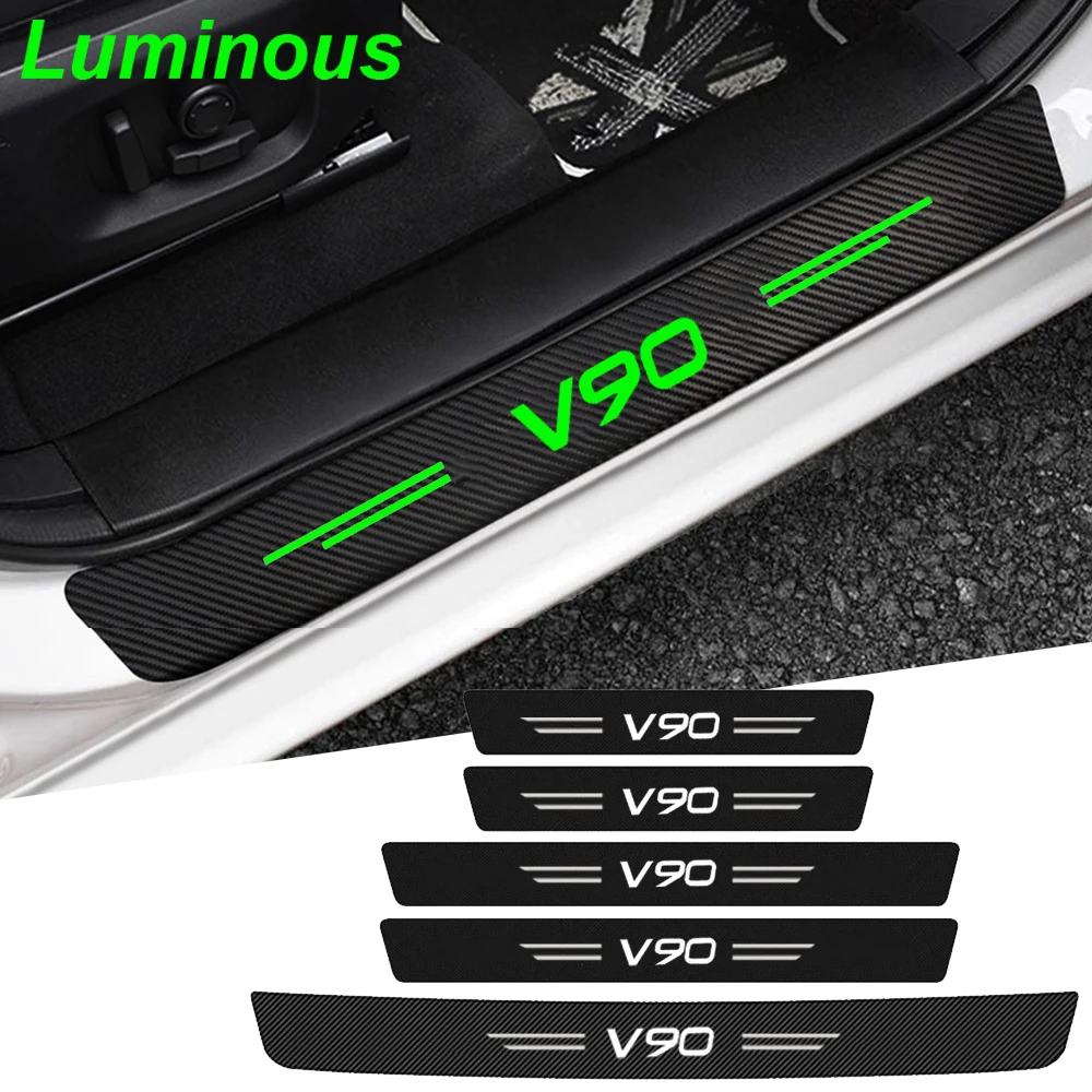 Luminoso Per Volvo V90 Badge Car Door Sill Scuff Plate Decalcomanie In Fibra Di Carbonio Trunk Soglia Protector Sticker Paraurti Guards Tape