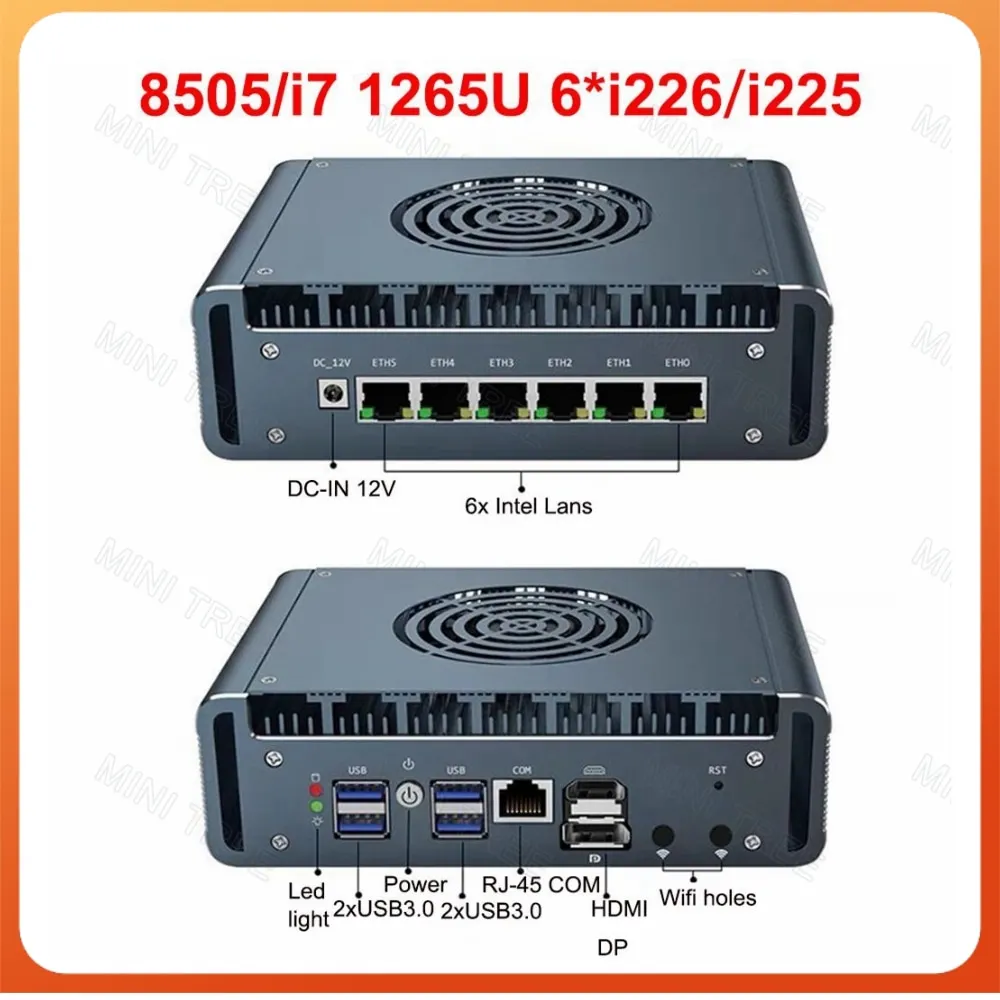 12Th Gen Firewall Router I7 1265U I5 1235U 2 * Ddr5 4800Mhz 6Xi226-V 2.5G Pfsense Opnsense 8505U Ventola Mini Pc Host Proxmox Host