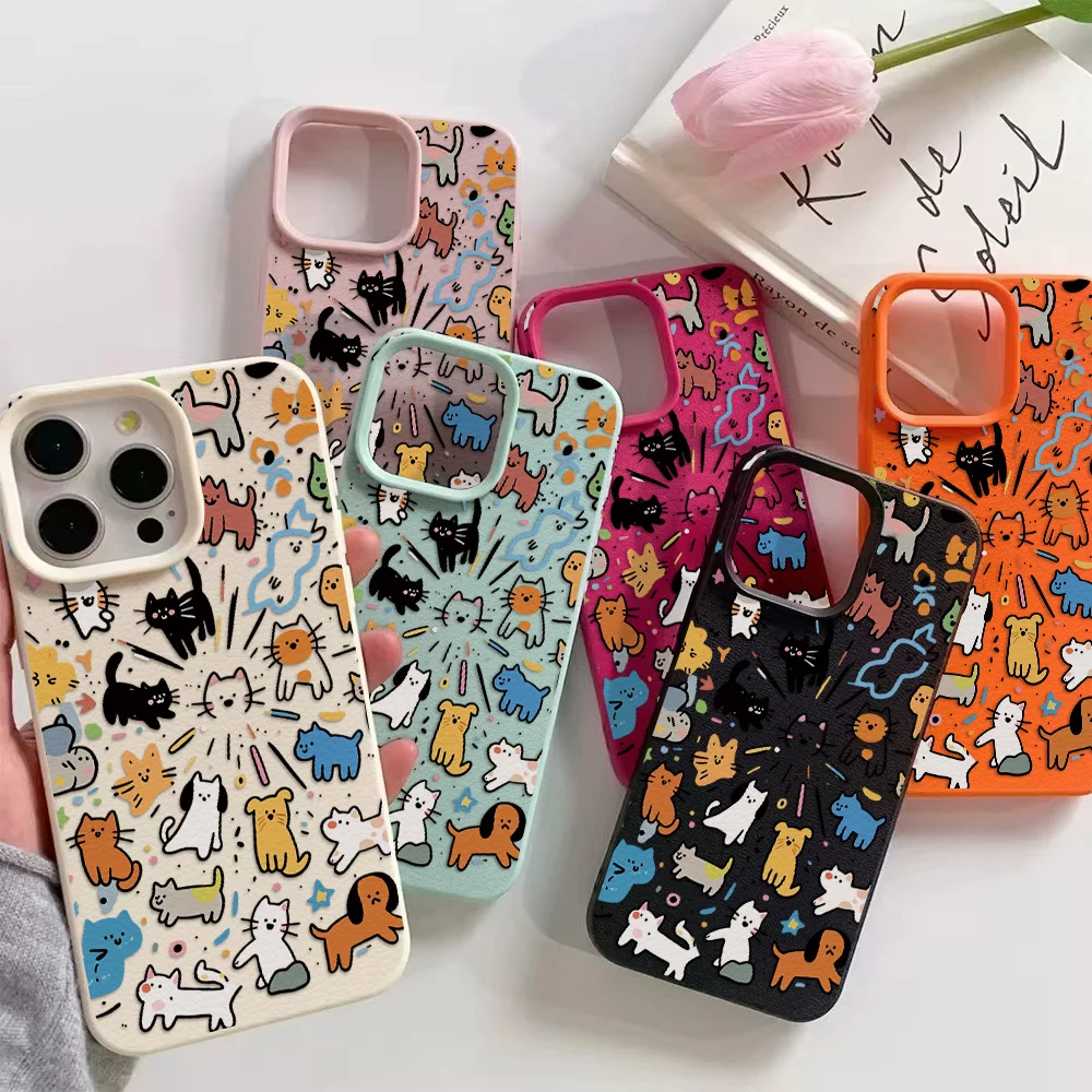 Leather Silicone Graffiti Pet-Themed Shockproof Phone Case