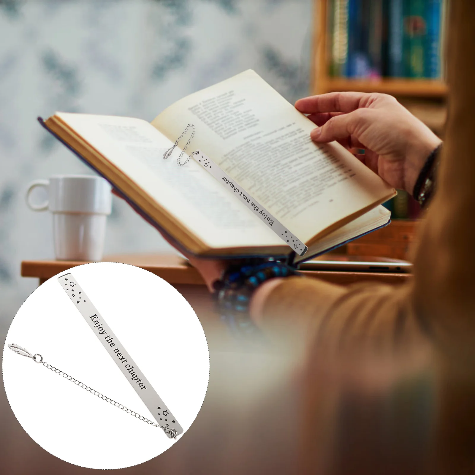 

Stainless Steel Bookmark Inspirational Bookmark with Leaf Pendant Teachers Students Gift