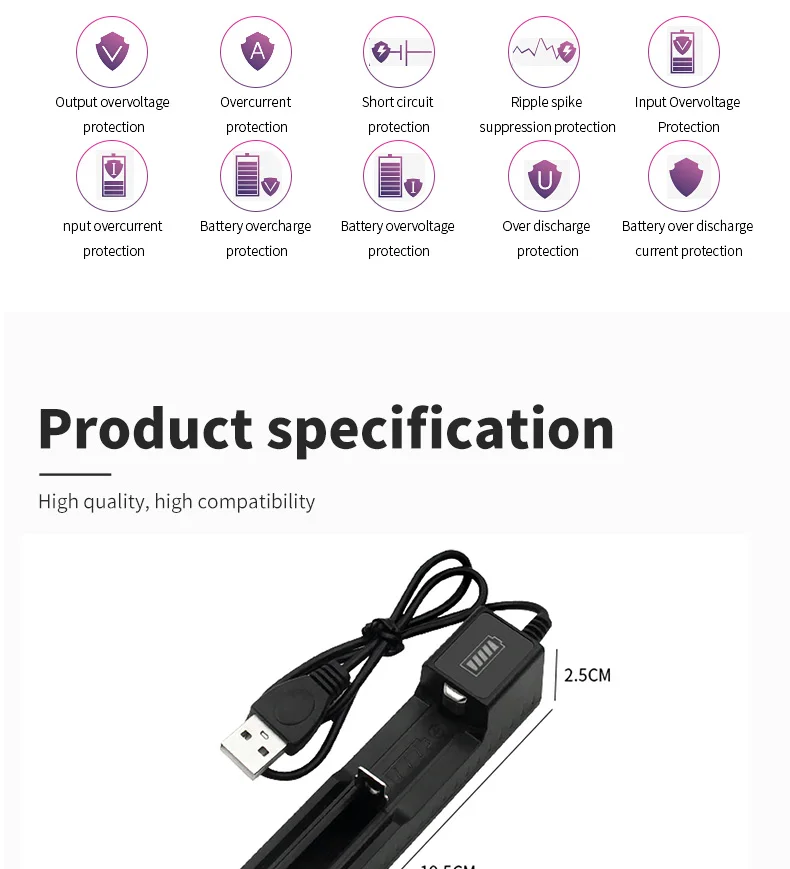 18650 USB одиночное зарядное устройство для 14650 16340 16650 18350 3,7 ...