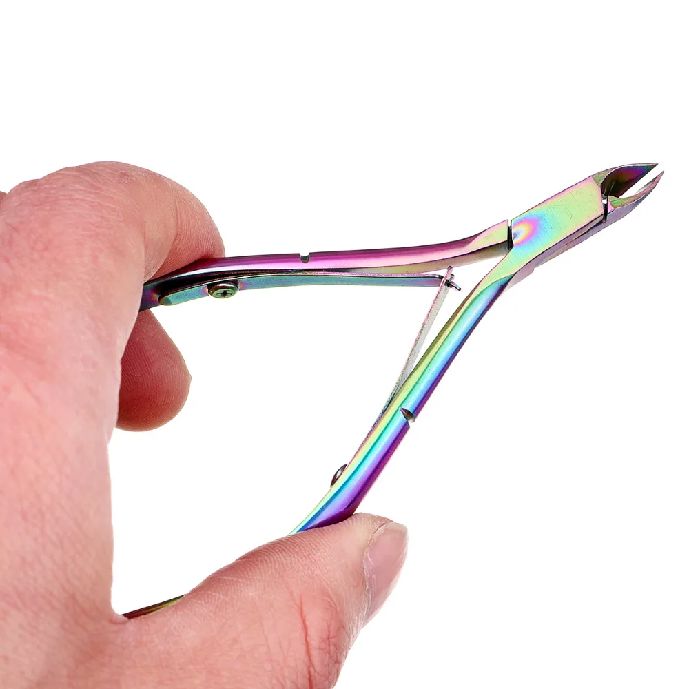 Monja Nail Art Colorful Stainless Steel Cuticle Pusher Scissors Dead Skin Remove Cleaning Nipper Manicure Tools