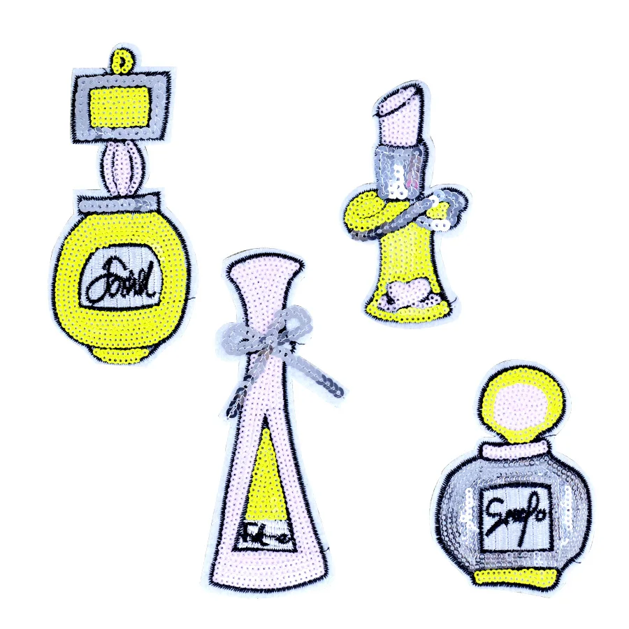 4PCS perfume sequin applique embroidery patches for clothing iron on