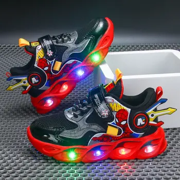 Disney Boys Sneakers Cartoon Sports Shoes Spring Autumn Led Light UP Lighting Mesh Black Red Kid's Toddler Shoes Size 22-37 1