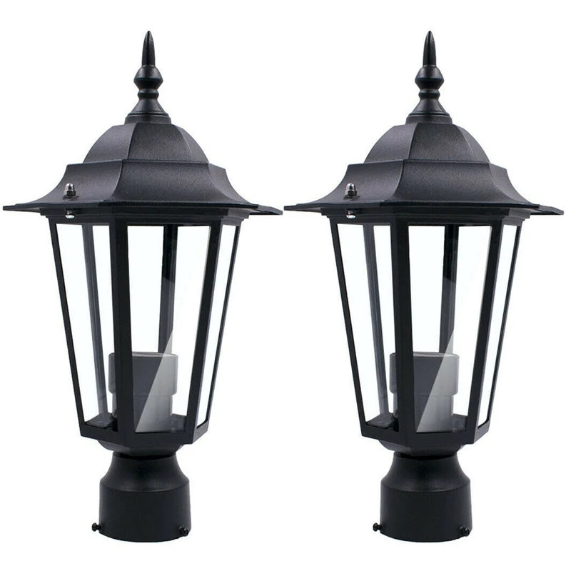 

2X Post Pole Light Outdoor Garden Patio Driveway Yard Lantern Lamp Black Top