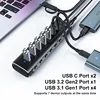 RSHTECH Powered USB Hub 7 Ports USB Extension 10Gbps USB-A and 2 USB-C Data Ports Individual On/Off Switches 12V Power Adapter 4
