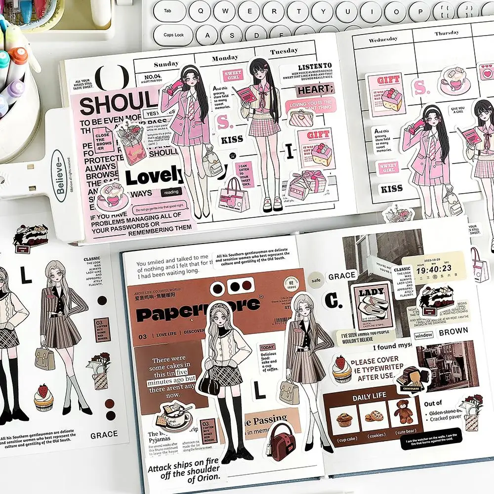 

1Sheets Girl's Daily Series Stickers Aesthetics Notebooks Personalized Journaling Scrapbooking Material Decor Diary For School