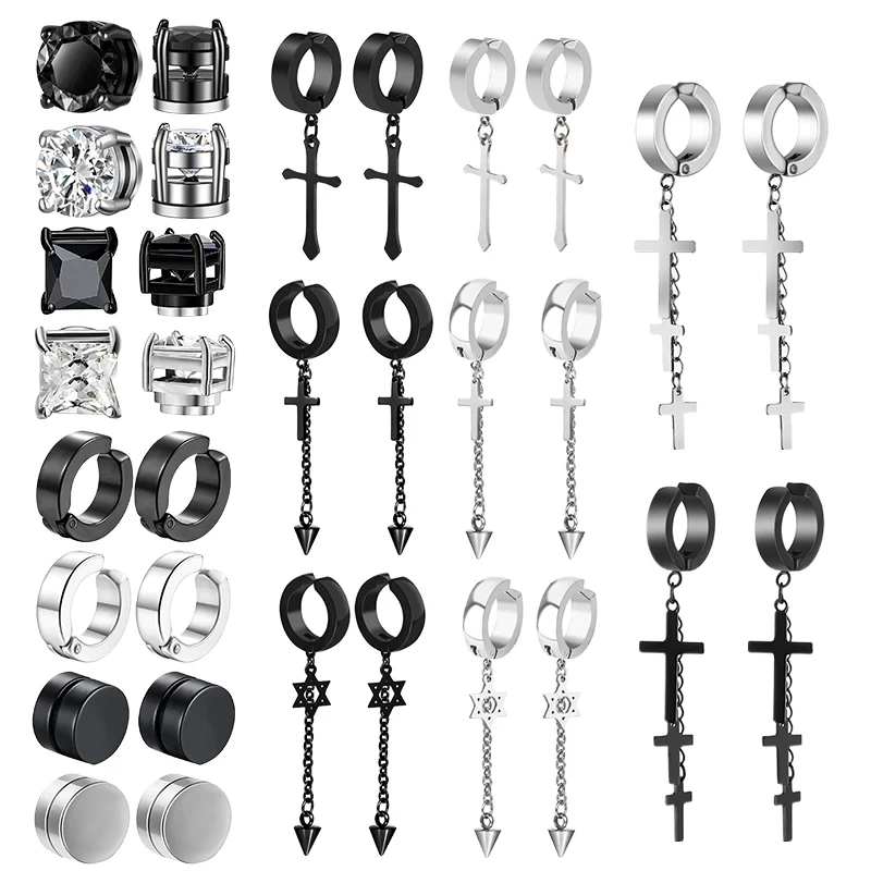 1 Pair Unisex Stainless Steel Magnet Clip-on Non-Perforated CZ Ring Pendant Cross Magnetic Earrings stud earrings ear clip earrings clip earrings ear clip ear accessories magnetic earrings Magnetic Stud Earrings