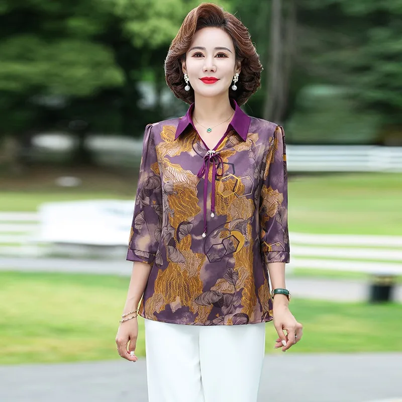 Blusa De Satin Para Mujer Camisa De Seda Su00f3lida Con Cuello En