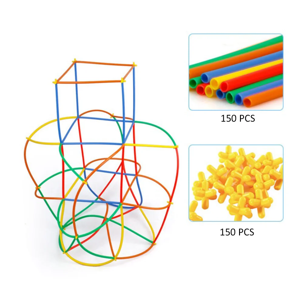 300 Pcs Straw Connector Kid Children's Toys Stick Building Blocks Stitching Assembling Kids