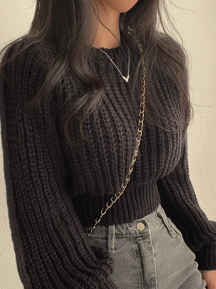 Loose Vintage Harajuku Lantern Long Sleeve Women Sweater Korean Autumn Winter Knitwear Soft Warm Tops Chic Solid Femme Sweater 6