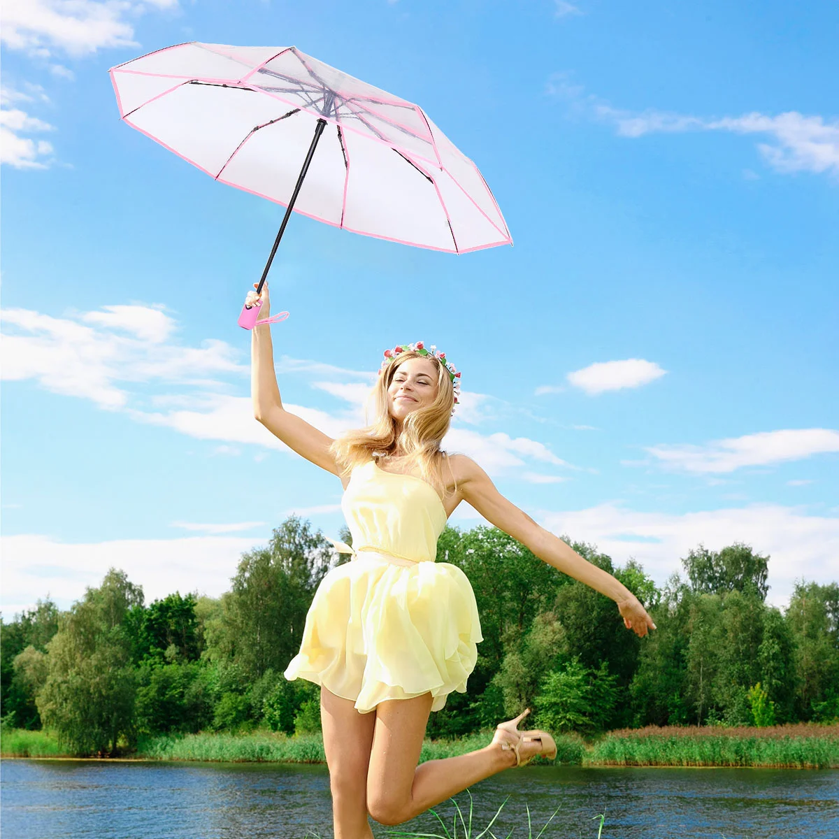 

Fully Automatic Three-fold Transparent Umbrella Folding for Outdoor Portable Clear