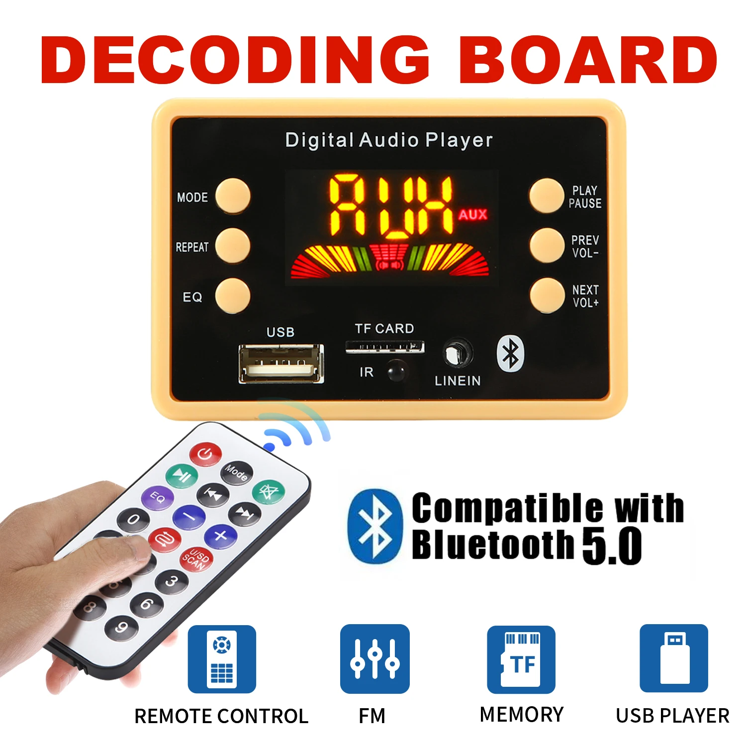 DC 12V Car MP3 WMA Decoder Board Audio Module USB TF FM Radio LINEIN ...