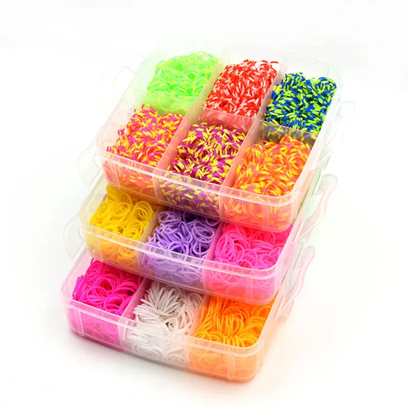 DIY Rubber Band Loom Bracelet Gift Box Loom Band Weaver Kit Loom Band Kit Loom Band Weaver Rubber Band Bracelet Kit Jewellery Making Kit Friendship Bracelet Making Kit Three-layer Weaving Machines Knitting Toys Crafts for Kids 4500pcs 15 Colors