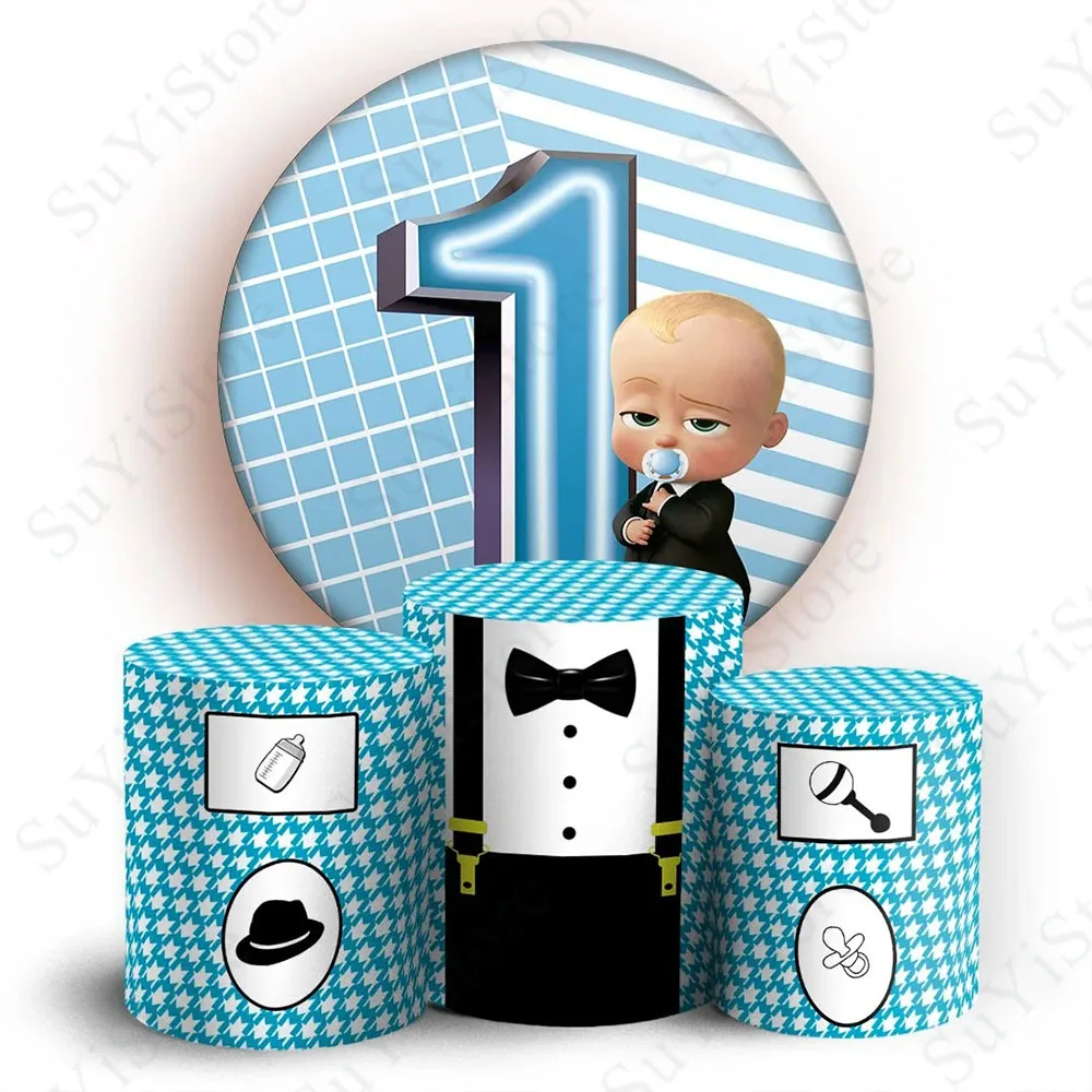 Baby Boss Round Background Cover Per Bambini 1St Birthday Baby Shower Circle Photo Background Plinth Covers Photocall Props