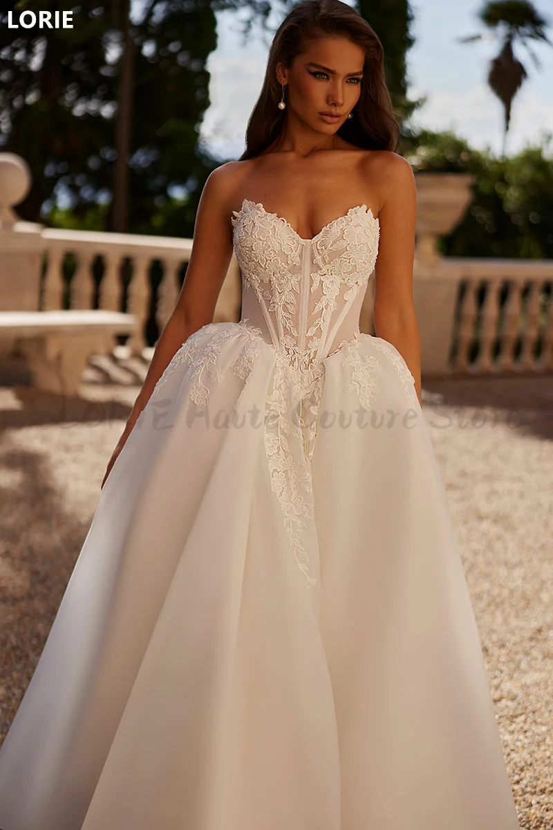 LORIE A-line Strapless Wedding Dress  Appliques Backless Side Split Bride Dresses Elegant Sleeveless Wedding Gowns Customized 2