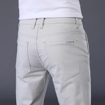 Summer Thin Men's Casual Pants Cotton 7 Colors Classic Style Elastic Straight Slim Fit Business Fashion Long Trousers Male