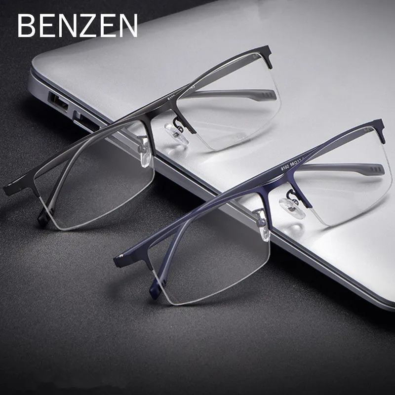 

BENZEN Alloy Half Optical Glasses Frame Men Square Myopia Prescription Eyeglasses Frames Optical Male Eyewear 5770
