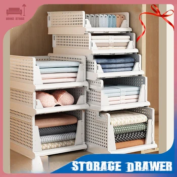 ความจุสูงเสื้อผ้าลิ้นชักพับกล่องเก็บพลาสติกในครัวเรือน STACKABLE ลิ้นชักองค์กรอุปกรณ์ในครัวเรือน 1