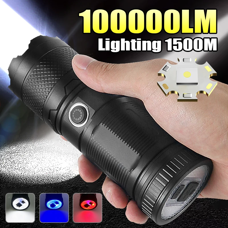 High Power Led Flashlight Super Bright Spotlight Torch Zoomable Built-in Battery Rechargeable Torch Strong Light Camping Lantren