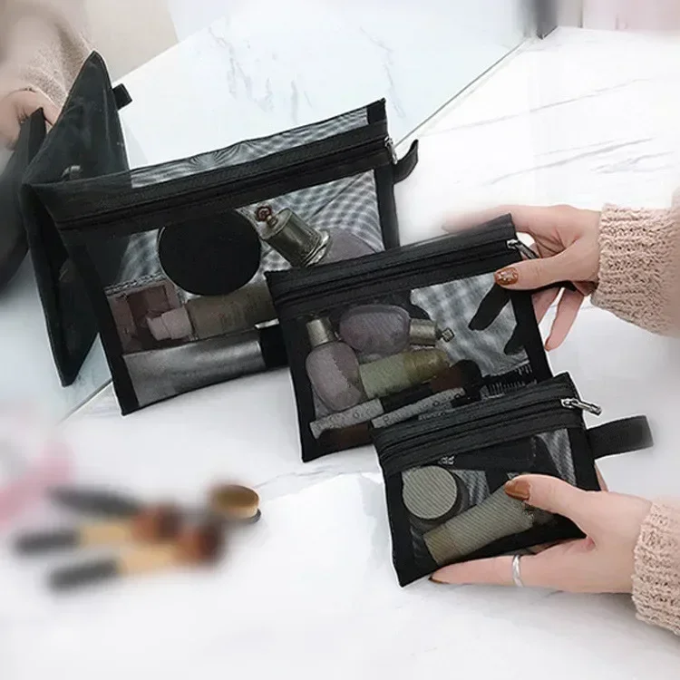 1/3pcs Mesh Clear Cosmetic Bags Small Large Black Makeup Bag Portable Travel Toiletry Organizer Case Lipstick Storage Pouch 4