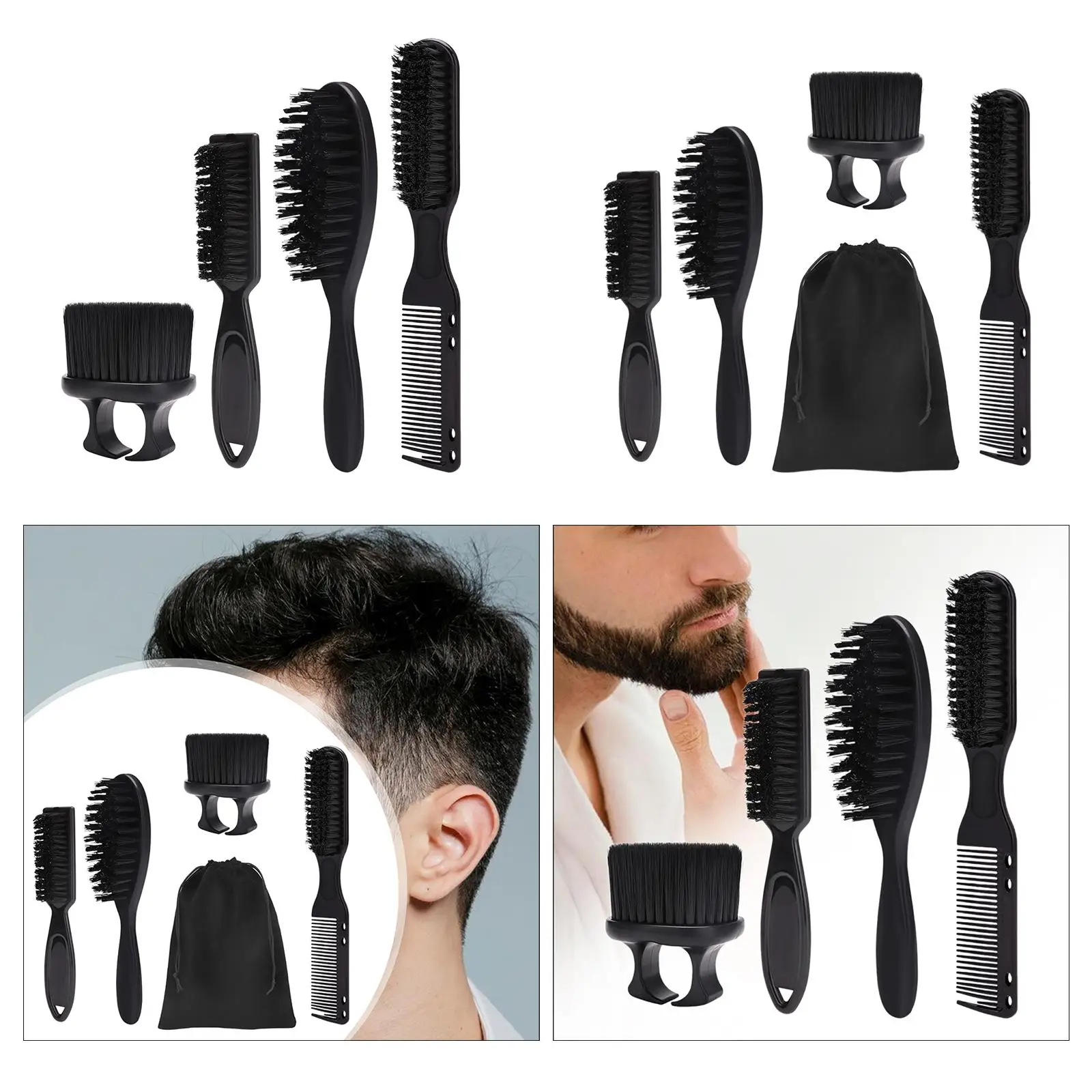 Barber Brush and Barber Comb Set Professional Cleaning Brush Beard Brush for Salon Hair Cutting Men Father`s Day Gifts Boyfriend