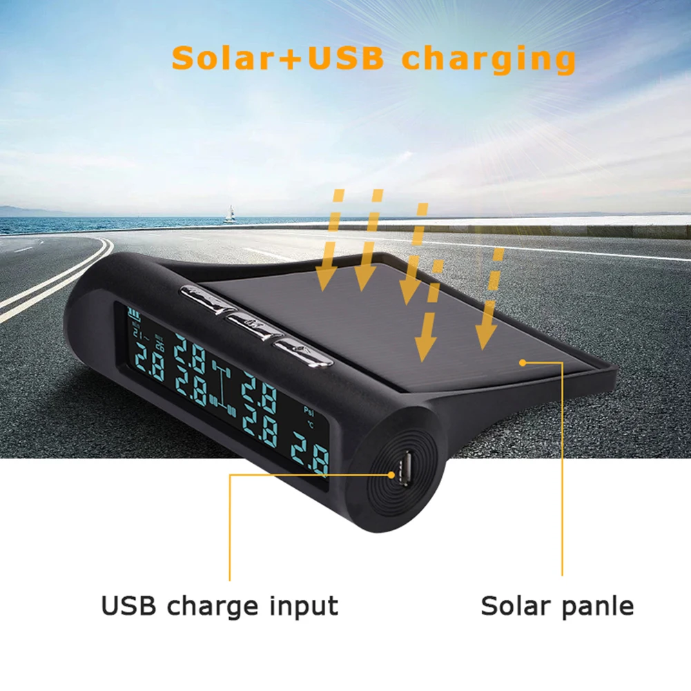 Solar Truck TPMS Tire Pressure Monitor 6 External Sensor LCD Display Car Tire Pressure Monitoring Tyre Temperature Alarm System 8