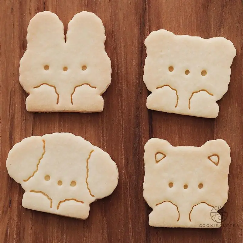 4Pcs/Set Cartoon Cute Cat Puppy Rabbit Cookie Cutter Mold Bear Bunny Biscuit Stamp Hand Pressed Icing Cookie Kitchen Supplies