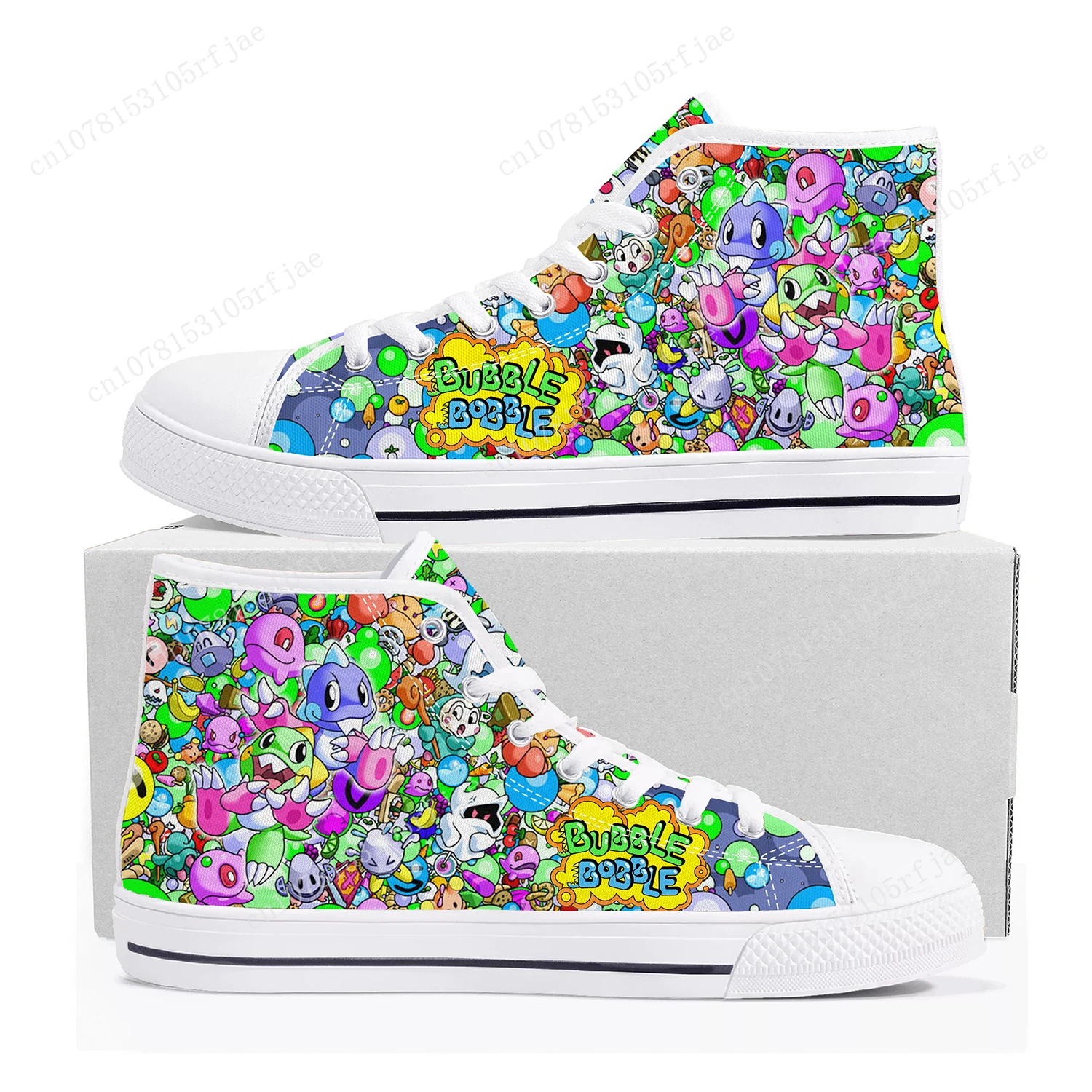 Bubble Bobble High Top Sneakers Cartoon Game Mens Womens Teenager High Quality Fashion Canvas Shoes Casual Tailor Made Sneaker