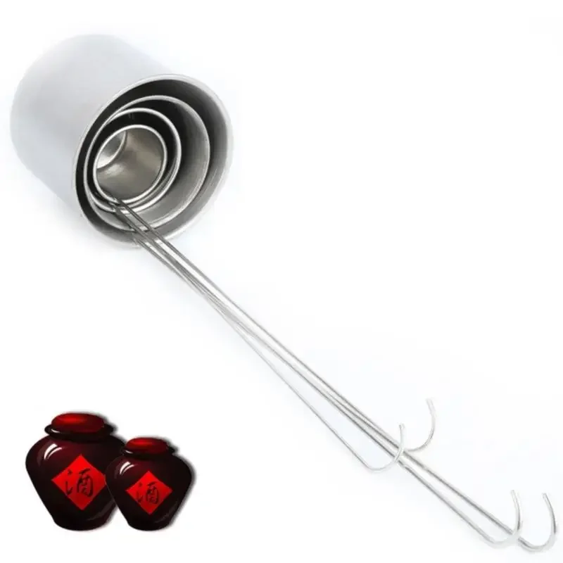 Cutlery Set Kitchenware Accessories Wooden Serving Spoon Ladle Stainless Steel Long Wine Pouring Spoon Hang Sauce Ladle Handle Hook 50/125/250/500ml Measuring Cup Kitchen Bar Tools