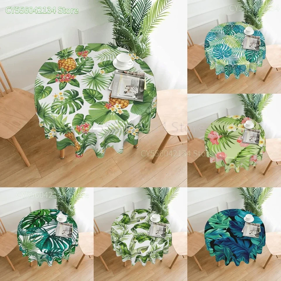Tovaglia Rotonda Impermeabile Qilmy 150 Cm Con Fiore Di Palma Tropicale - Foro Per Ombrello E Cerniera - 3