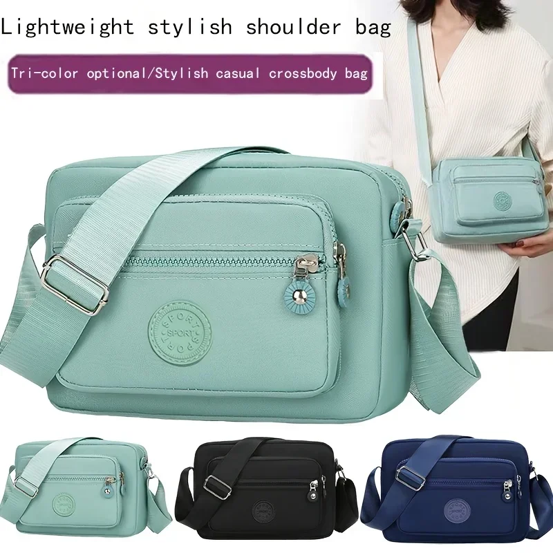 Leisure Simple Women's Shoulder Bag Nylon Multi Pockets Waterproof Messenger Bag Solid Color Female Shoulder Bag For Outings